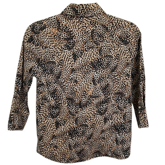 Kim Rogers Womens Cotton/Spandex Button-Up Blouse Size M Mobwife Animal Print - Picture 2 of 9